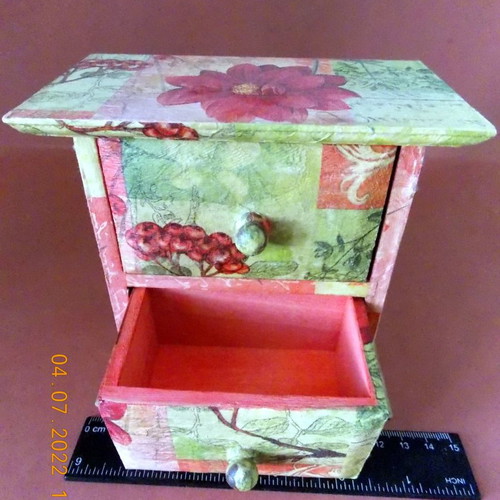 Wooden handmade jewelry box with decoupage, new, two drawers