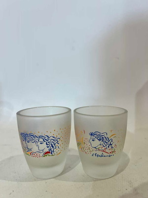 Vintage set of 2 collectible shot glasses signed by G. Stathopoulos used