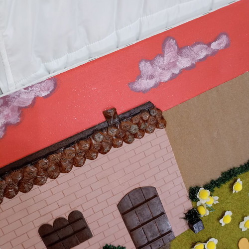 Handmade canvas painting 40x40 with house and garden