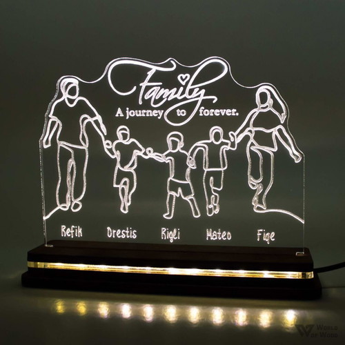 Family Forever Three Childrens LED lamp new with wooden base and plexiglass