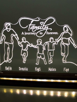 Family Forever Three Childrens LED lamp new with wooden base and plexiglass