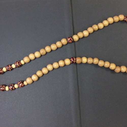 Wooden handmade mala with painted beads and red tassel new