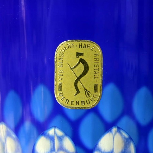 Cobalt blue vase used, VEB Derenburg Harz-Kristall, 31 cm