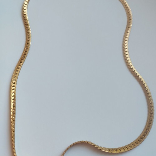 Herringbone Snake Chain Necklace gold plated stainless steel like new, 50 cm