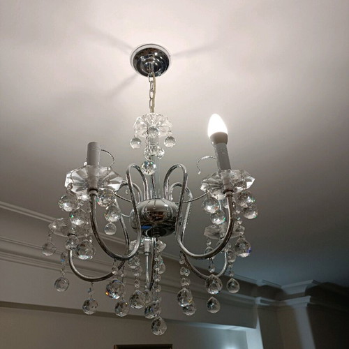 Ceiling lights used, set of 2, crystal and nickel with 5 sockets