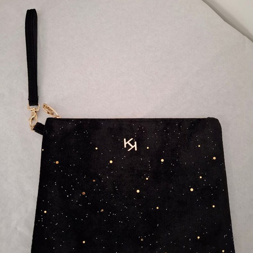 KIKO Milano velvet pouch with glitter new, black wristlet bag