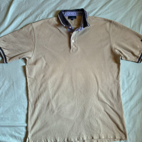 Oxford Company Mens Light Khaki Cotton Pique Polo Shirt Size L Like New