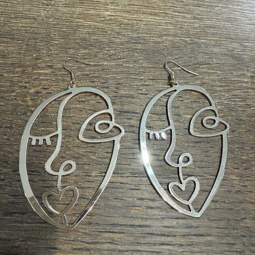 Stainless Steel Earrings with Female Face New, Gold Color