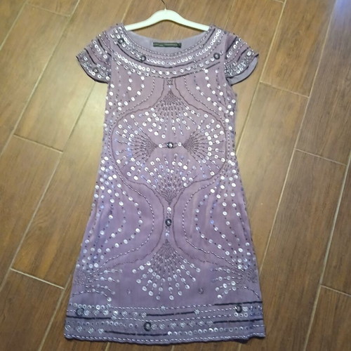 Blank London vintage silk dress with hand-embroidered sequins, purple