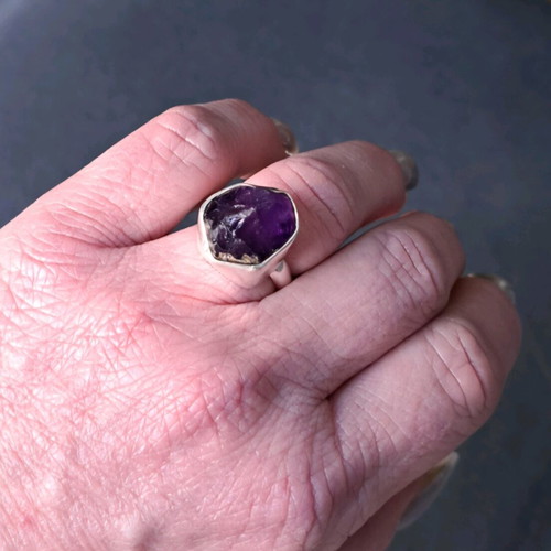 Statement Ring with Raw Amethyst Silver 925 New