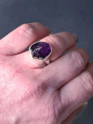 Statement Ring with Raw Amethyst Silver 925 New