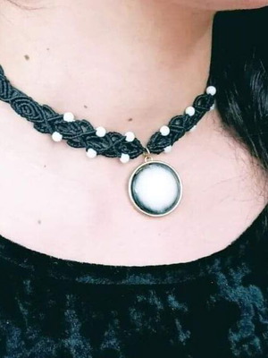 Handmade macrame choker like new, gothic style with beads and glass pendant
