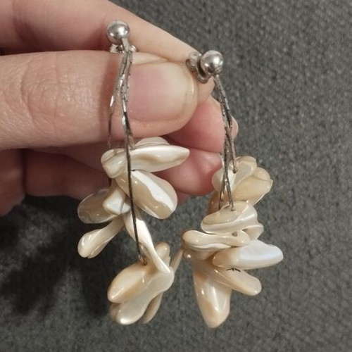 Silver 925 Earrings with White Shell-Like Elements, like new