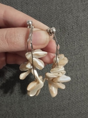 Silver 925 Earrings with White Shell-Like Elements, like new