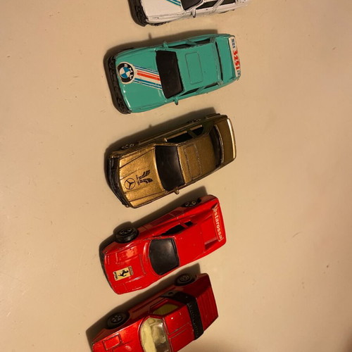 Toy car miniatures used, pack of 5, BMW Mercedes Ferrari Porsche 1985
