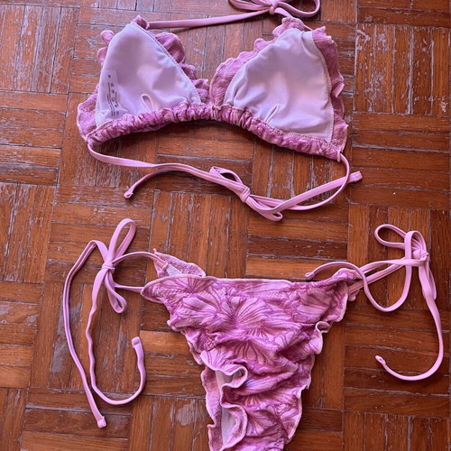 Shein pink embossed bikini M with ties