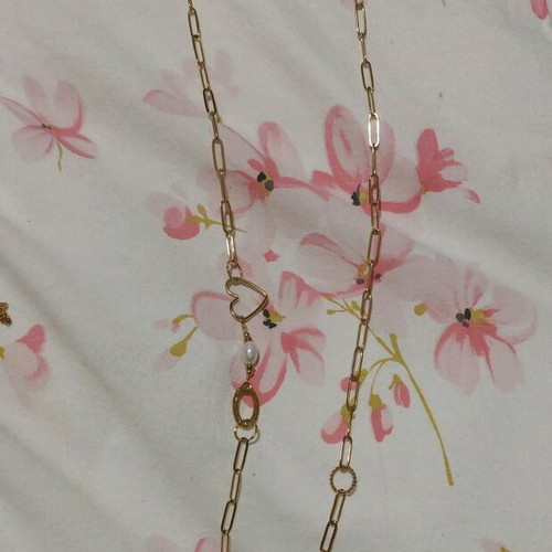 Steel necklace with hearts and pearls unused