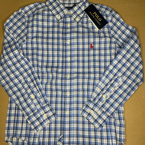 Polo Ralph Lauren kids shirt blue white plaid new size 140