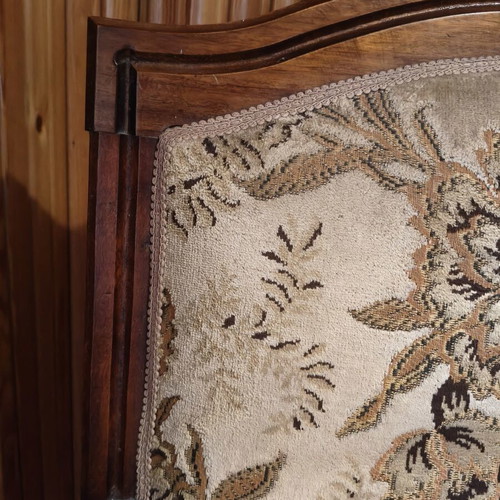 Armchair used, wooden frame vintage style with jacquard fabric