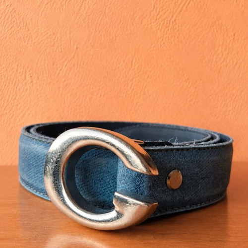 Vintage blue belt with silver buckle