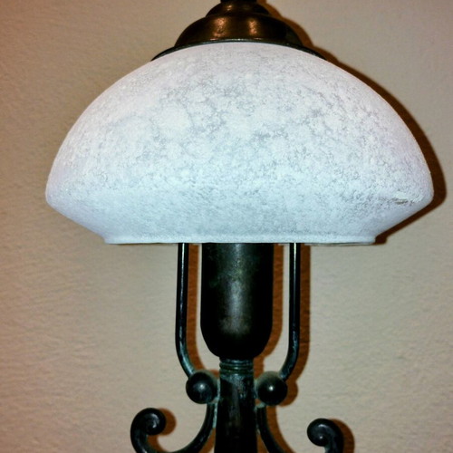 Handmade table lamp new from brass, wood and porcelain