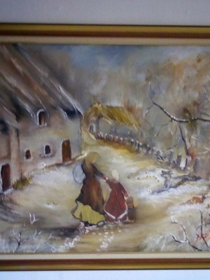 Πίνακας ελαιογραφία σε καμβά με χρυσή κορνίζα, αυθεντικό έργο