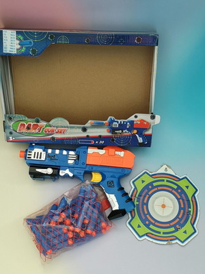 Orange dart blaster with 30 foam darts and round target