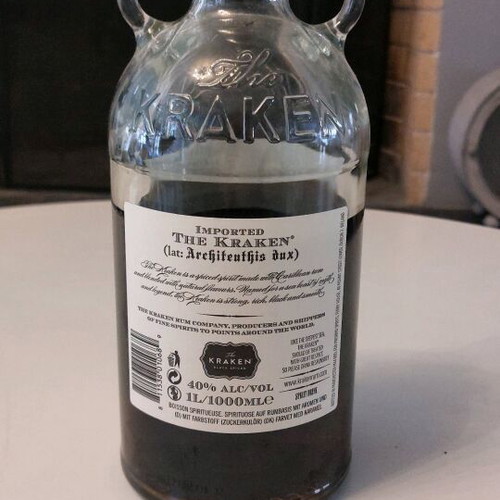 Kraken Black Spiced Rum 1L used, over 3/4 full