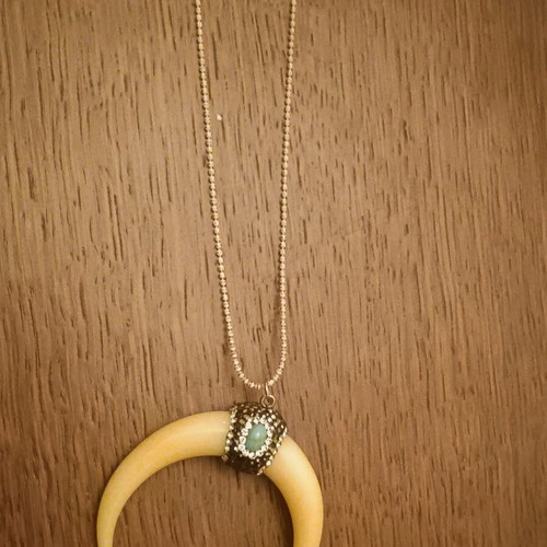 Crescent moon necklace with marcasite and chalcedony stones like new