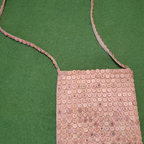 Handmade straw shoulder bag used, pink, vintage 00s