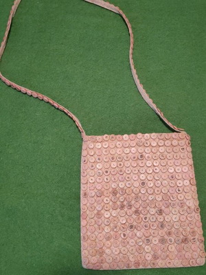 Handmade straw shoulder bag used, pink, vintage 00s