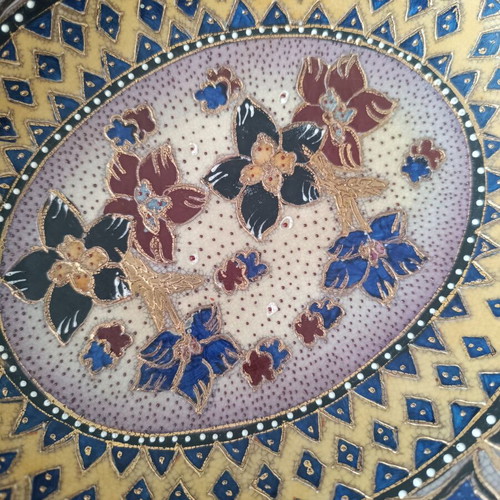Vintage Asian ceramic deep serving plate handpainted, like new, Satsuma style