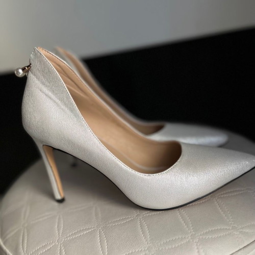 Silver high heels new with piercing, leather, size 38