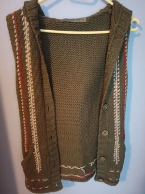 Attrattivo sleeveless cardigan used, with hood and olive pockets