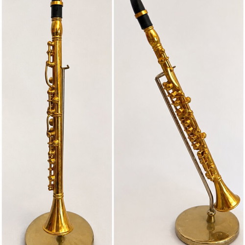Miniature decorative clarinet with stand and case, like new