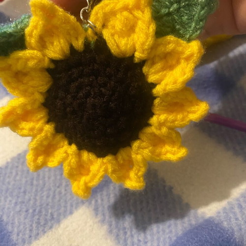 Crocheted keychain new with sunflower design