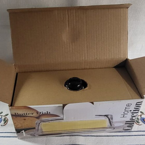 Glass butter dish new in box