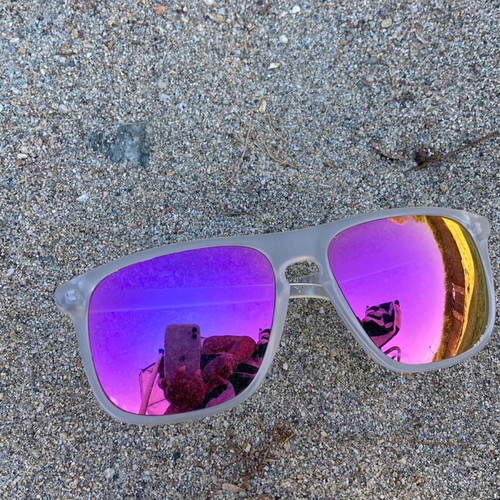 Glamsung Dance sunglasses used, transparent frame, fuchsia mirror lenses