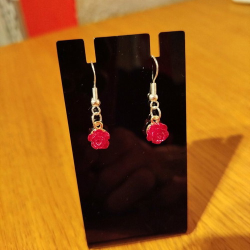 Handmade hypoallergenic earrings new with small red rose 925 stamp