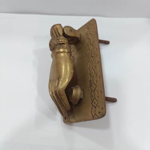 Vintage Solid Brass Door Knocker 'Hand of Fatima' with Relief Plate