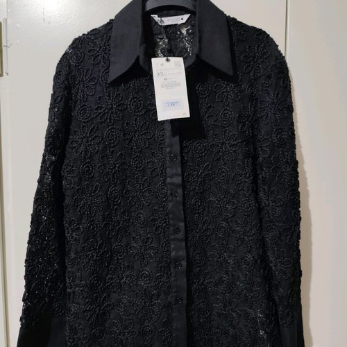 Zara Lace Shirt with Embroidery New, Black XS