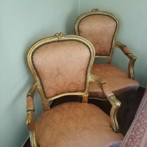Louis XIV style armchairs like new, excellent fabric