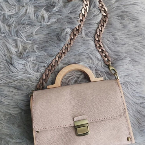 Sowood shoulder bag new leather and wood pink