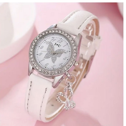 Women's watch with butterfly design new, white strap