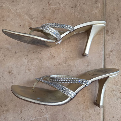 Stuart Weitzman Crystal Embellished Metallic Sandals, EU 38.5