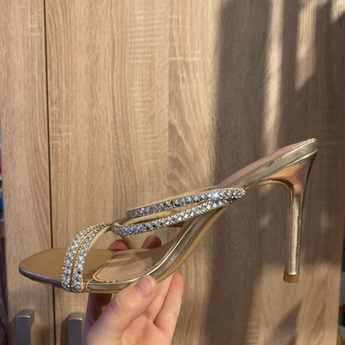 Luigi gold mules with rhinestones, size 38