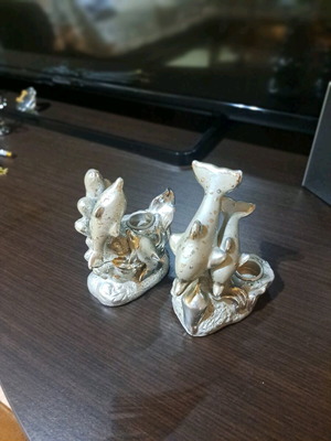 Decorative dolphin candlesticks silver, set of 2, like new