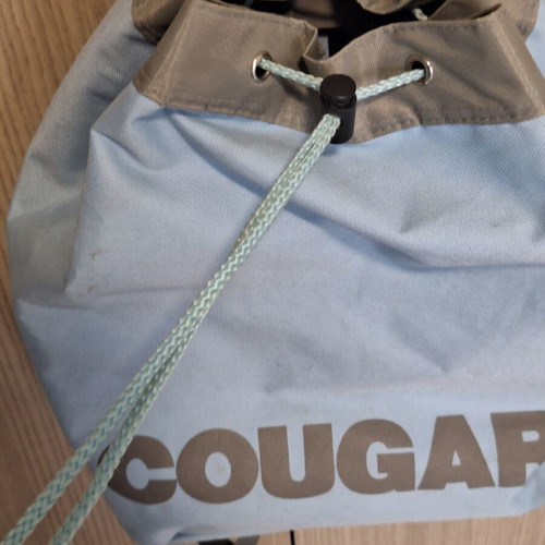 Cougar vintage backpack drawstring bag, light blue and grey