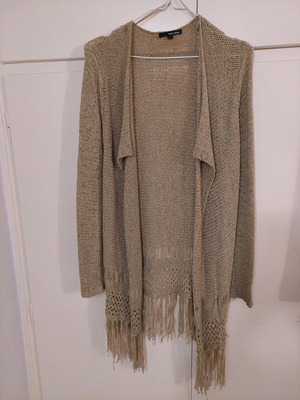 Summer knitted cardigan beige like new with fringes, S/M