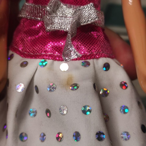 Barbie doll Mattel used with stains on dress